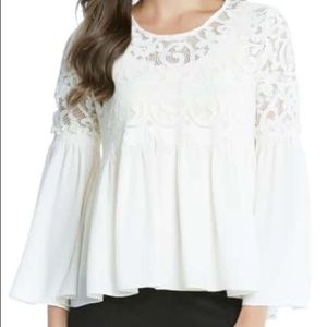 Cream Ruffle Hem Lace Top